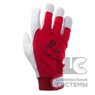 JLE021-7/S Рабочие перчатки, козья кожа, хлопок, красные, велкро манжета (12пар)
