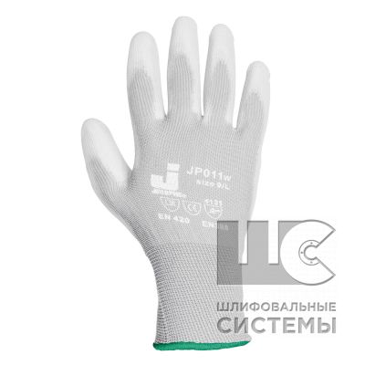 JP021w Защ. перчатки из полиэстеровой пряжи c полиуретановым покр. цвет белый,  размер XL, 12 пар