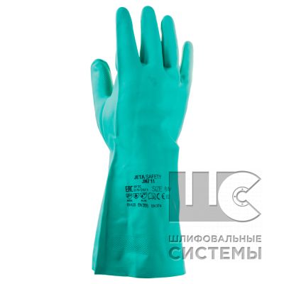 JN711 Нитриловые перчатки с хлопковым напылением изнутри, зеленые, размер  S (уп.12пар)