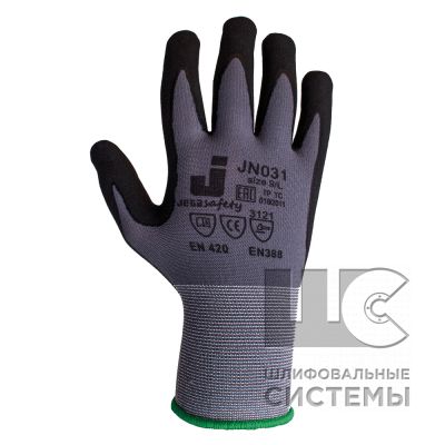 JN031 S Защ. перчатки, полиэфир, микронитрил. покр., серый/черный (12пар)