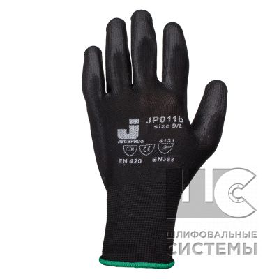 JP011b Защитные перчатки с полиуретановым покрытием 10/XL, цвет черный