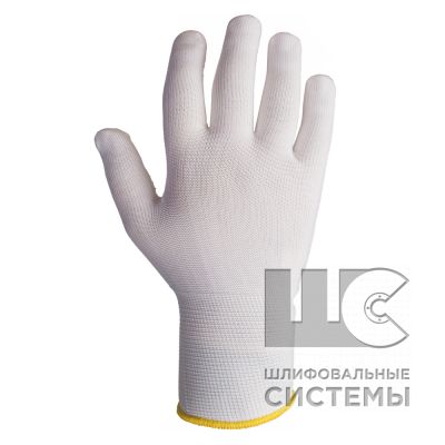 JS011n Легкие бесшовные трикотажные перчатки из нейлона, цвет белый, размер M (уп.12пар)