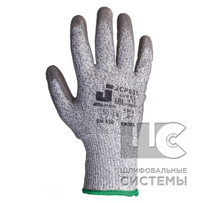 JCP031 Защитные перчатки, стойкие к порезам (3 уровень) с покрытием, цвет серый, размер L (уп.12пар)