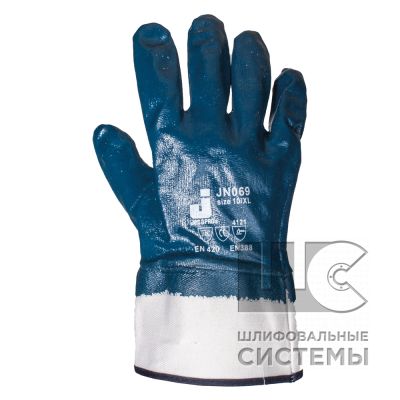 JN069 Защитные перчатки с нитриловым покрытием, полное покрытие, манж крага,  9/L, син