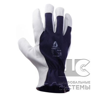 JLE011-8/M Рабочие перчатки, козья кожа, хлопок, синие, свободная манжета (12пар)