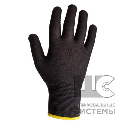 JSD011pb S Черные легкие бесшов. перчатки, полиэстер, точечн. ПВХ покрыт. (12пар)