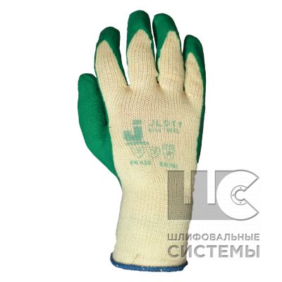 JL011 XL Защ. перчатки, хлопок, рельеф. латекс. покр., желтый/зелен. (12пар)