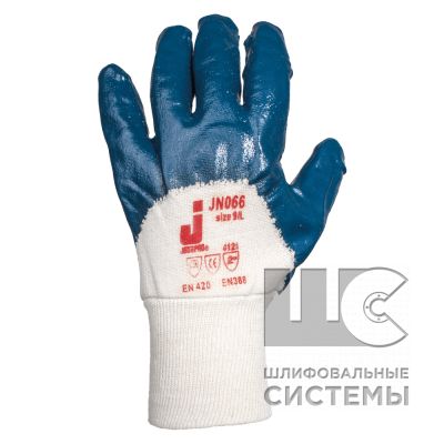 JN066 Защитные перчатки с нитриловым покрытием, покрытие 3/4, вяз. манж,  9/L, син