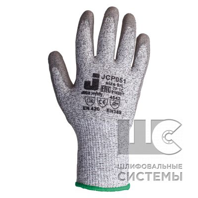 JCP051 Защитные перчатки, стойкие к порезам (5 уровень) с покрытием, цвет серый, размер L (уп.12пар)