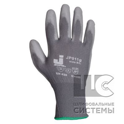 JP011g Защ. перчатки из полиэстеровой пряжи c полиуретановым покр., цвет серый, размер XL (уп.12пар)