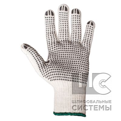 JD011 L Трикотаж. перчатки, хлопок, точеч. ПВХ покрыт., бежевые (12пар)