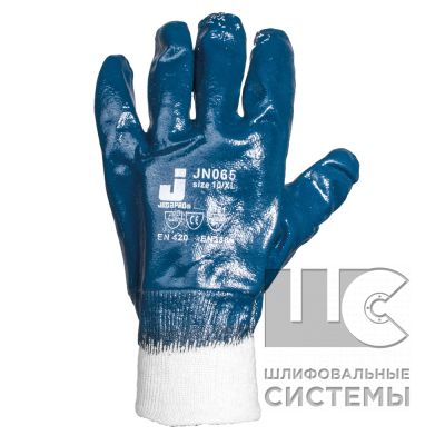 JN065 Защитные перчатки с нитриловым покрытием, покрытие полное, вяз манж,  9/L, син