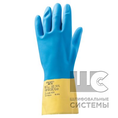 JNE711 Неопреновые перчатки с хлопковым напылением изнутри, желто-голубые, размер  XXL (уп.12пар)