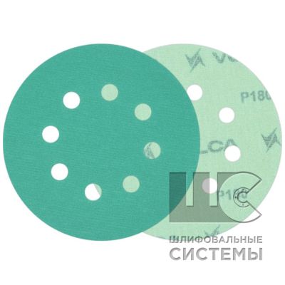 VOLCA EMERALD Диск шлифовальный  на пленочной основе, 125мм, 8 отв., P 180 (упак.100 шт.)