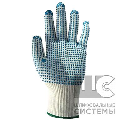 JD021 L Трикотаж. перчатки, полиэфир, точеч. ПВХ покрыт., белые (12пар)